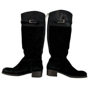 Tory Burch Womens Suede Leather Tall Riding Boot Round Toe Zipper Black Size 6